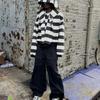 DRIPX Harajuku Patchwork Black and White Striped Embroidered Hoodie Street Y2k High-end Basic Casual Warm Pullover Sweatshirt