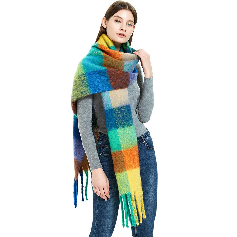 Warmer Schal für Damen, Herbst und Winter, bunt, dick, doppelseitig, kariert