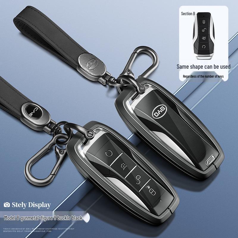 BYD Yuan Pro/Plus Car Key Cover - Genuine Leather Protective Shell with Metal Keychain