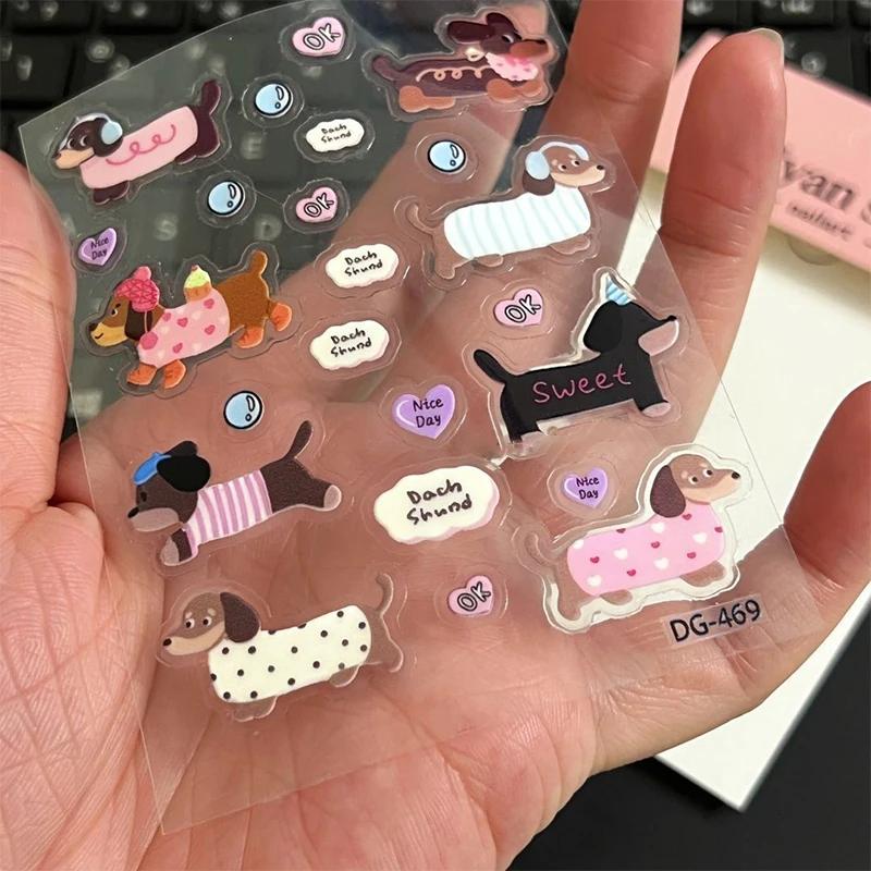 Cute Cartoon Dachshund 3D Jelly Stickers with Transparent Resin Gel Self-Adhesive Decoration for DIY Phone Cases Computers