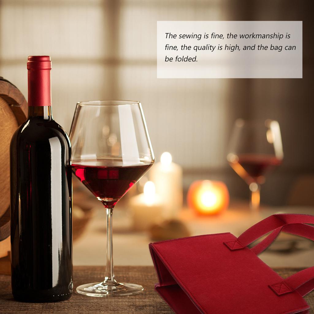 1Pcs Wine Bottle Carrier Tote Bag Fits 6 Red Wines Premium Felt Gift Pouch Reusable Storage Bag with Fine Sewing for Safe