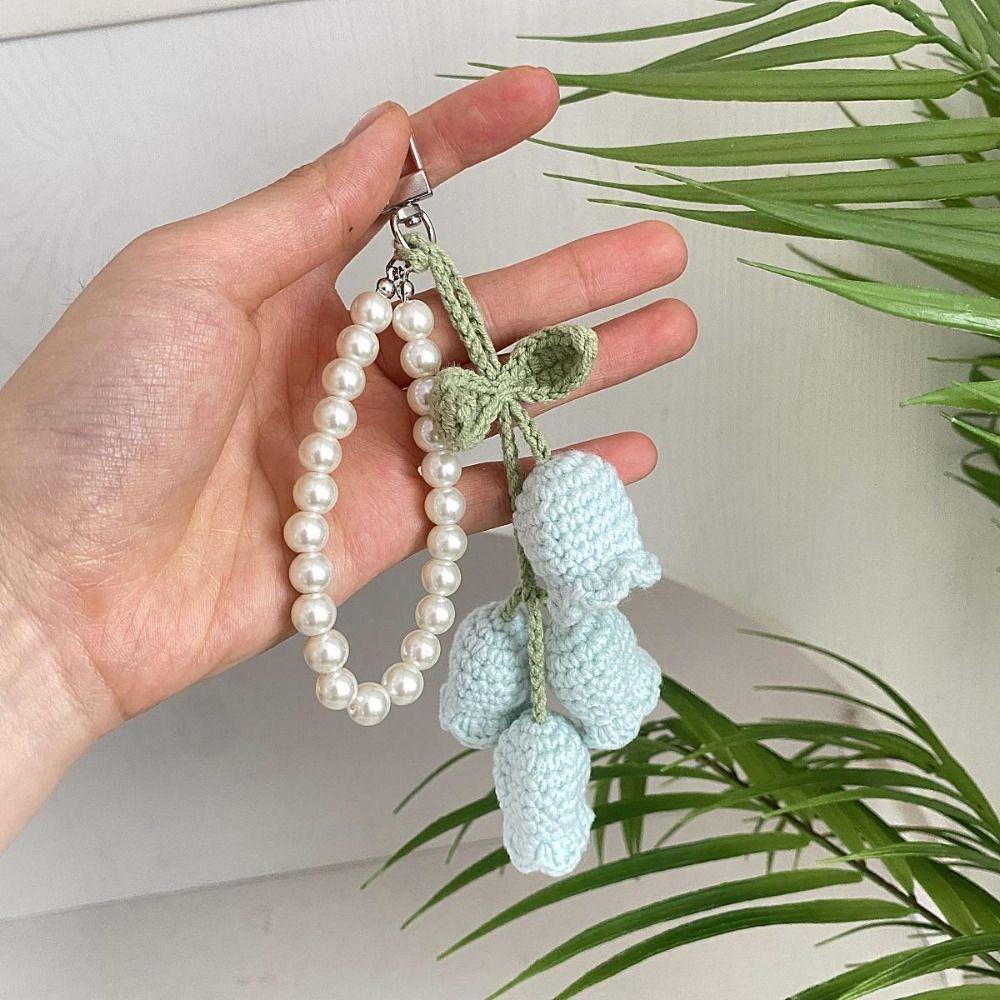 

Light Color Crochet Keychain Wool Pearl Backpack Pendant Woven Car Key Chain Key Decoration розовый