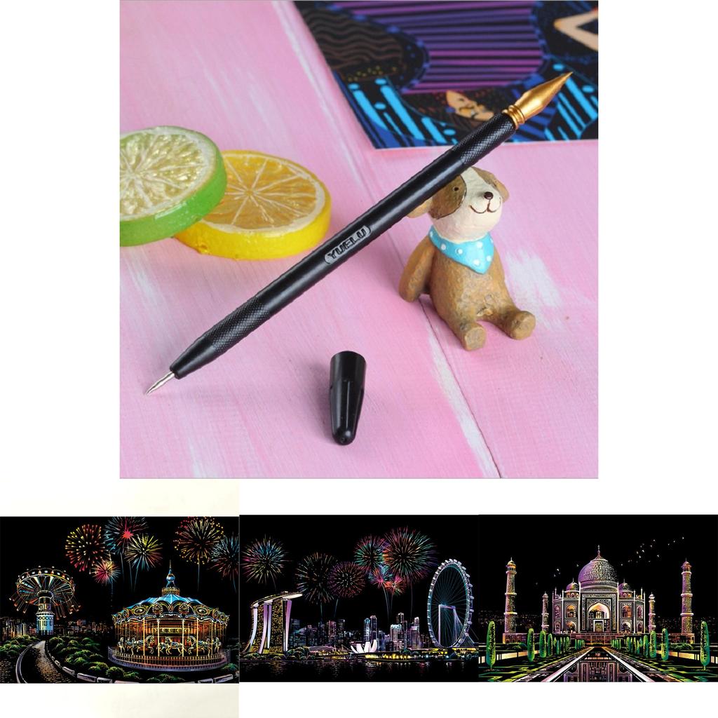 Tablero de Papel para Pintar Paisaje Nocturno con Arte Mágico Rasca Premium Para Actividades Educativas Atractivas