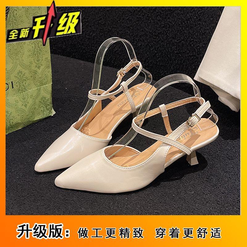 Thin Heel Soft Sole Fairy Wind Empty Sandals Woman 2025 Summer New Versatile Pointed Head Bag Head One-word Buckle Single Shoes Woman