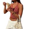 Damen Farbverlauf Gestreift Gestricktes Neckholder Top Ärmellos V-Ausschnitt Cropped Tanktop
