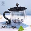 Doppelwandige Glasmilch-Saft-Tasse, kreative süße Katzenform, Kaffeetasse, Cartoon-Paar-Teetasse mit Deckel, Haushalt, Büro