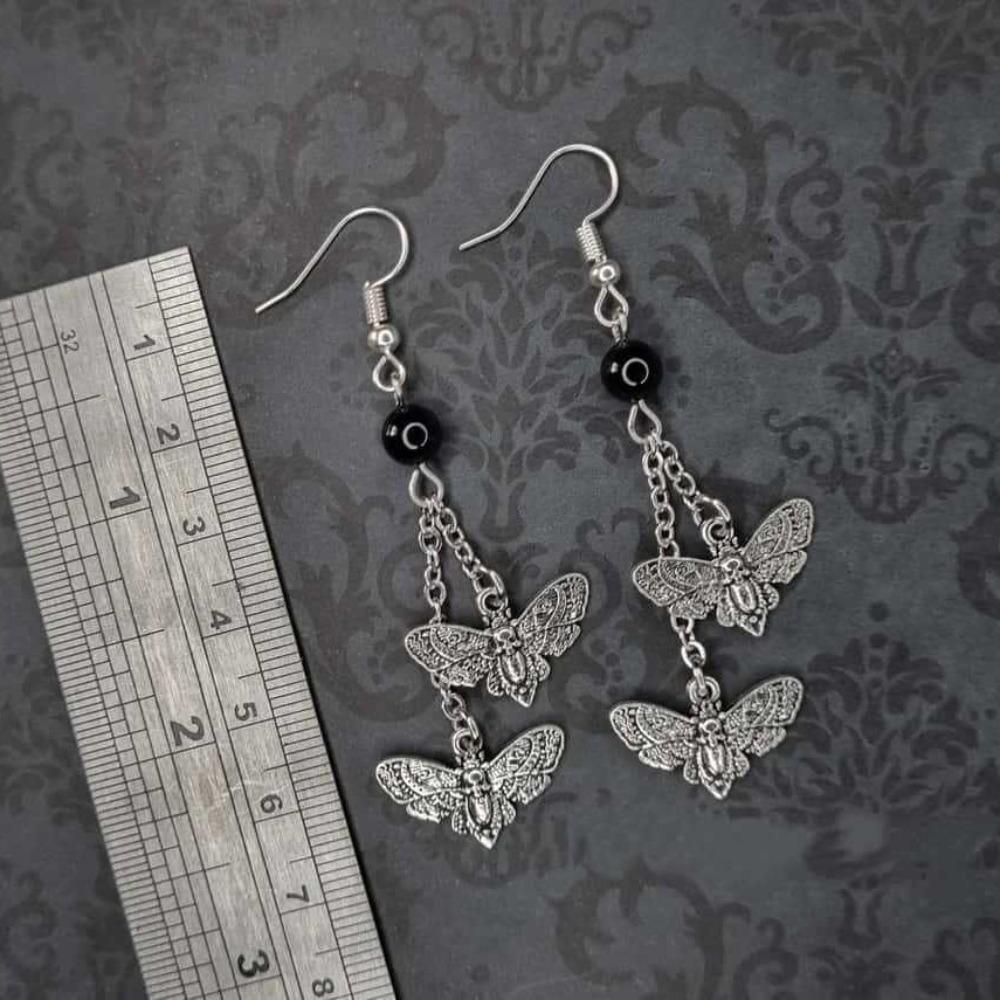New Punk Gothic Silver Color Death Moth Tassel Pendant Dangle Earrings for Women Halloween Dark Academy Magic Ghost Jewelry Gift
