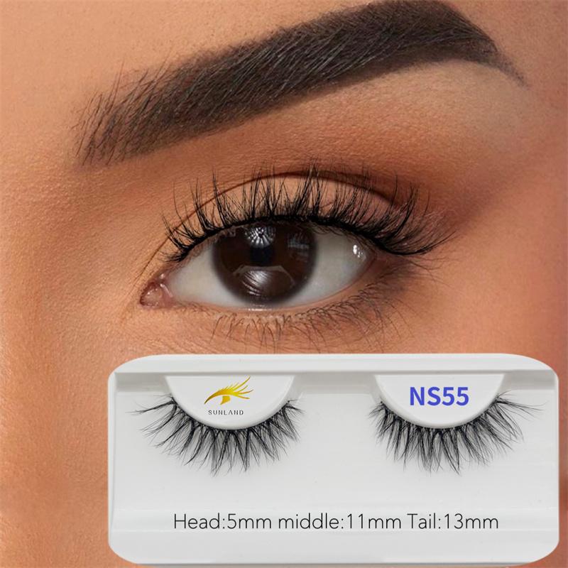 Factory Price Customized Natural Invisible Synthetic Eyelash Faux Mink Matte Flat Clear Band Lashes Handmade