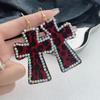 Y2k Hot Girls Colored Diamond Leopard Print Large Flocking Cross Dangle Earrings for Women Punk Exaggeration Jewelry Accessory
