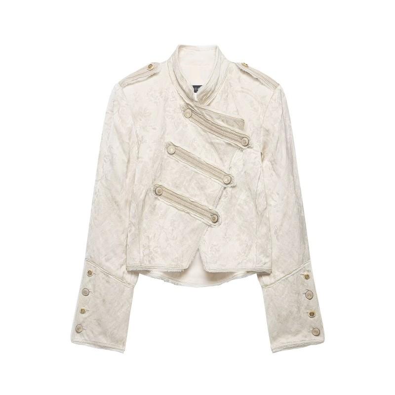 Womens Stand Collar Long Sleeve Jacquard