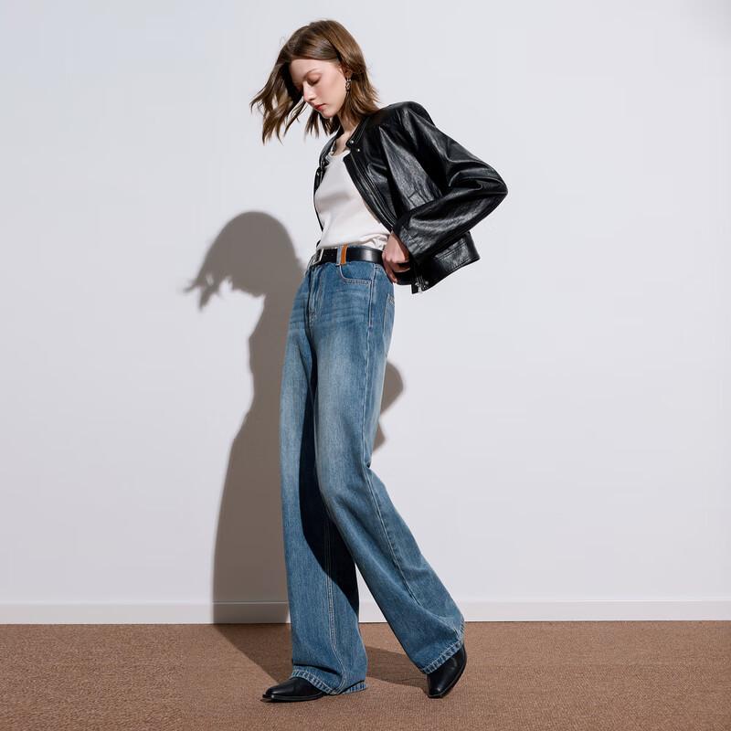 Sancai 2025 Autumn Mid-Waist Loose Wide-Leg Denim Jeans