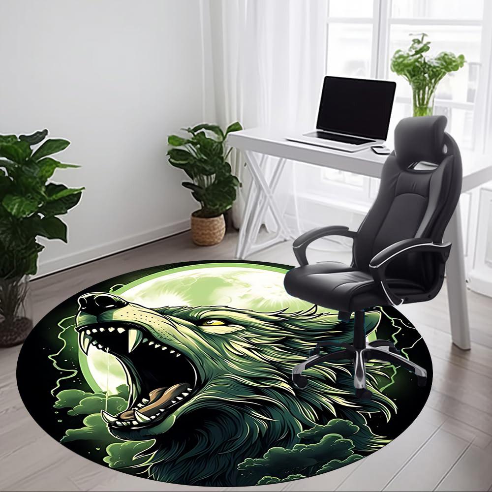 1pc Wolf Moon Office Round Area Rug, Under Office Chairs Bedroom Living Room Home Decor, Room Deco