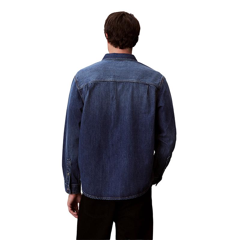 Calvin Klein American Vintage Minimalist Label Patch Pocket Cotton Linen Blend Denim Shirt Men shirts 4RF904G