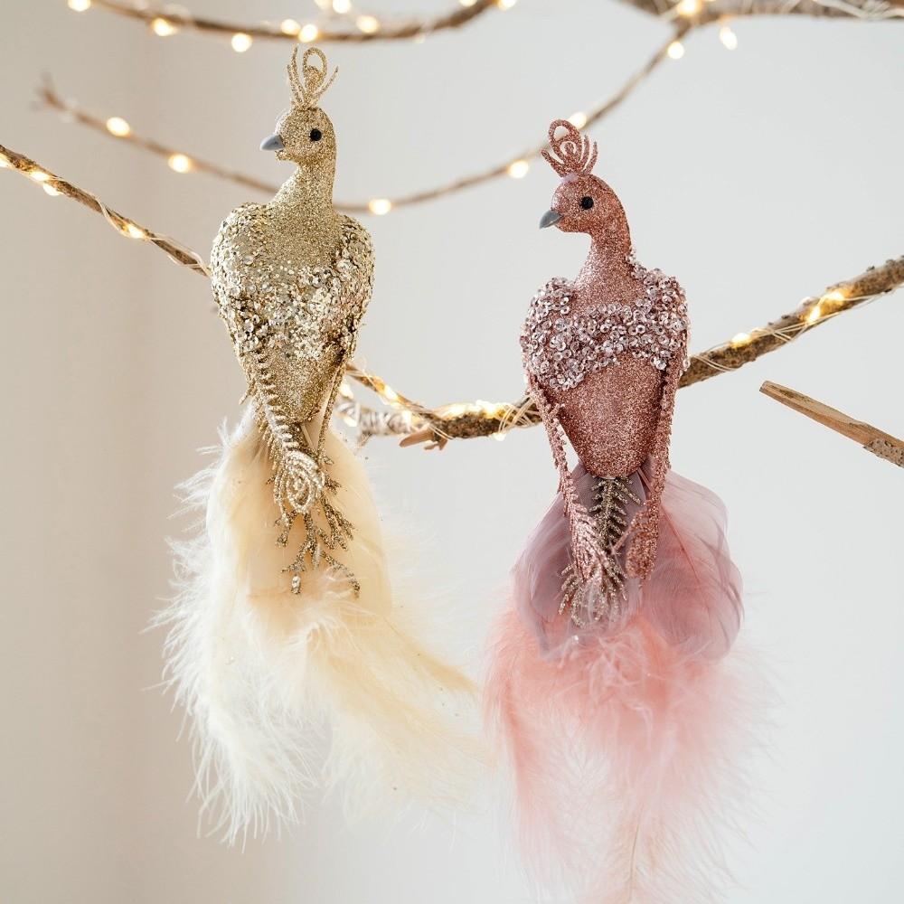 Built-In Clip Feather Bird Hanging Pendant Long Tail Faux Peacock Tree Hanging Home Decor