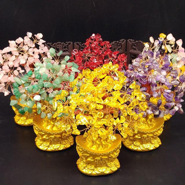 Small Citrine Money Tree Figurine: Lucky Tree Home Decor with Golden Ingots for Wine and TV Cabinets.