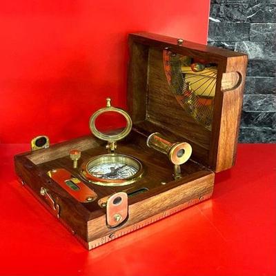 11 Cm Brass Compass In Wooden Box  Decoration Box, Home, Office