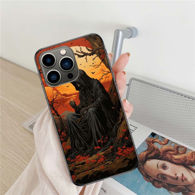 Grim Reaper Skull Skeleton Phone Case For Iphone 17 Air 16 15 Pro Max 14 Plus 16E Coque 13 Pro 12 Mini 11 Clear Cover Silicone C