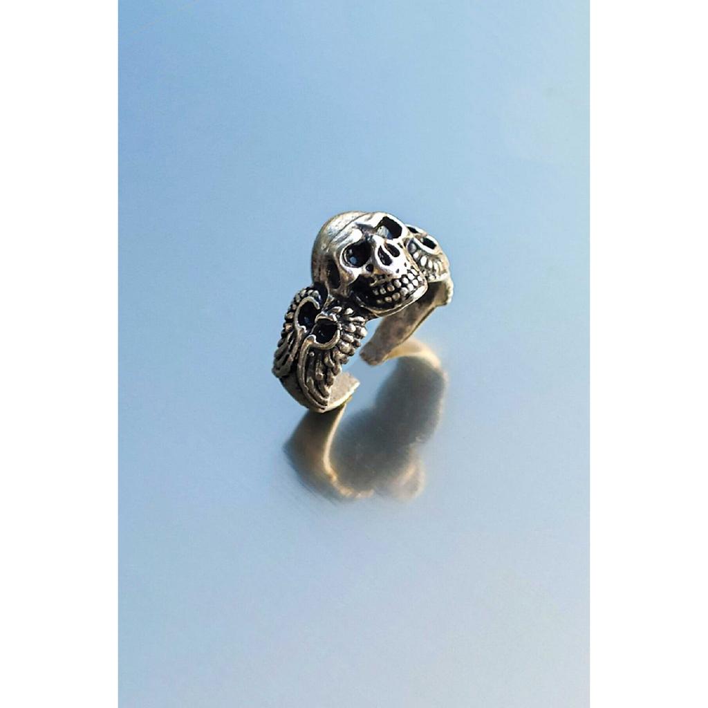 Totenkopf-Skelett-schwarzer verstellbarer Ring