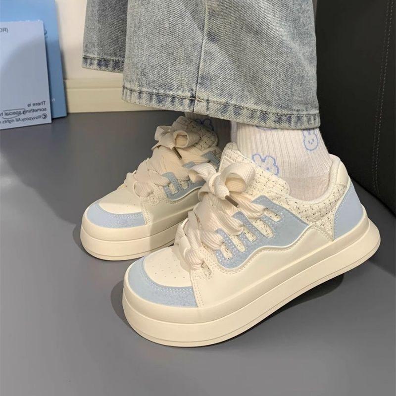 School Student Women Small White Shoes Korean Designer Chunky Woman's Casual Flats Shoes Trend Lace-up Platfrom Vulcanized Shoes