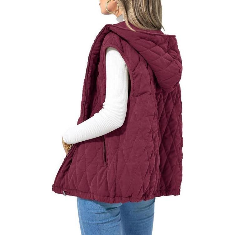Damen Kapuzen-Baumwollweste Ärmellose Jacke Einfarbige Lockere Warme Leichte Harajuku-Stil Freizeitkleidung