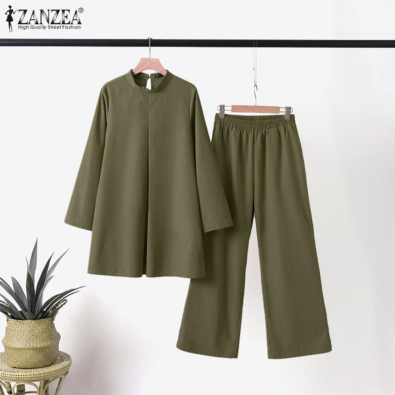 

ZANZEA Весенние наряды, женская блузка и брюки, повседневный комплект из двух предметов
