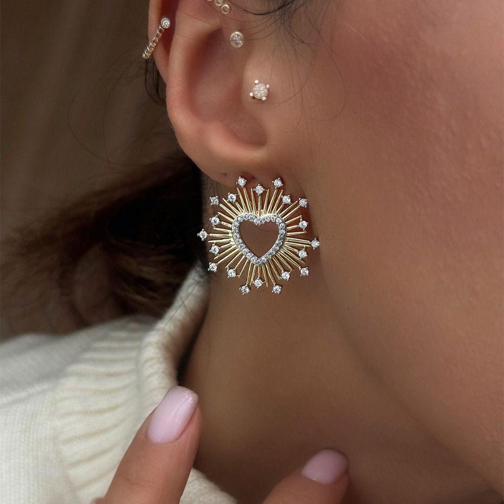Sun Rhinestone Stud Earrings Zircon Heart Earring Aesthetic Star Earrings  Party Favors