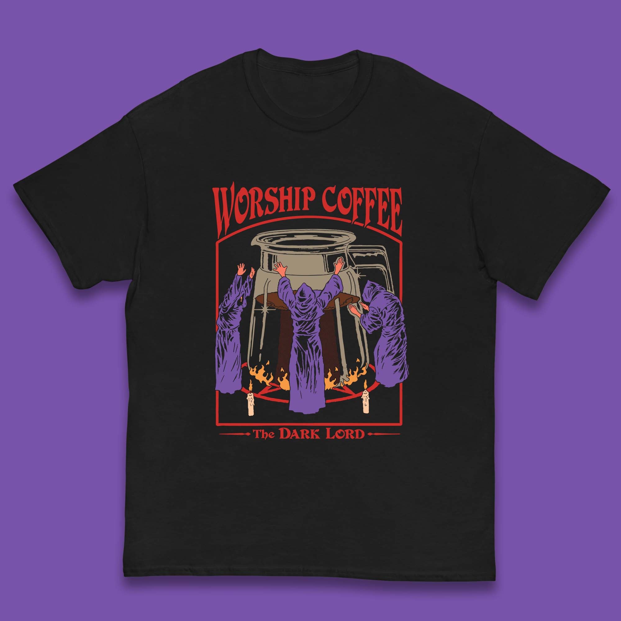 Worship Coffee The Dark Lord Aesthetic Vintage Coffee Retro Halloween Coffee Lover Faith Kids T Shirt 160