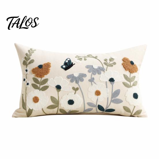 Flower Pattern Cushion Cover Floral Embroidered Cover, Decorative Throw Pillow Spring Home Refresh Decor Farmhouse for Living Room Sofa Couch