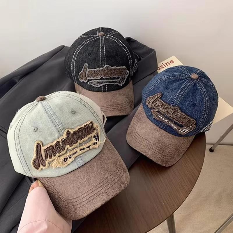 New Denim Patchwork Baseball Cap Fashion Letters Embroidery Long Brim Peaked Hat For Men Women Hip Hop Caps Streetwear