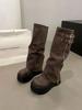 Wind but knee boots trousers western high knight boots spice girl big head boots sweet cool thick bottom pile soft leather boots
