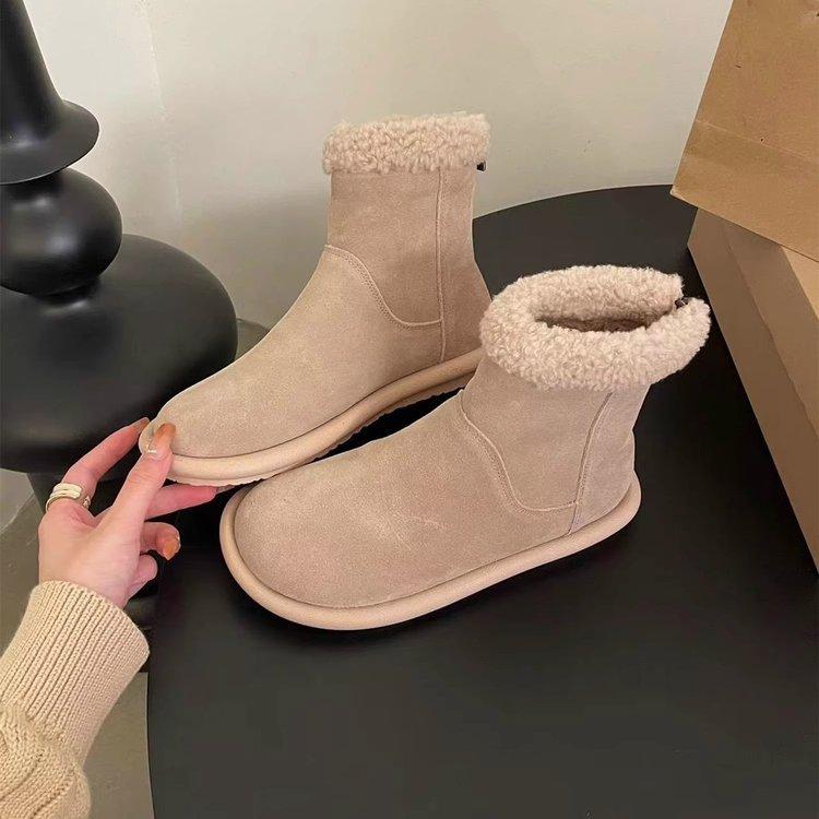 

2024 зима новые теплые бархатные хлопковые сапоги универсальные ретро женские сапоги на толстой подошве пушистые короткие сапоги утепленные зимние сапоги 40