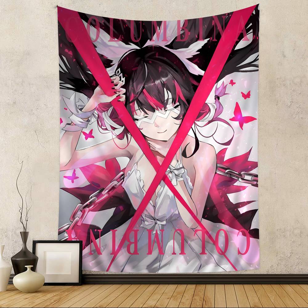 Genshin Impact Columbina Anime Tapestry Hippie Flower Wall Carpets Dorm Decor Wall Hanging Home Decor