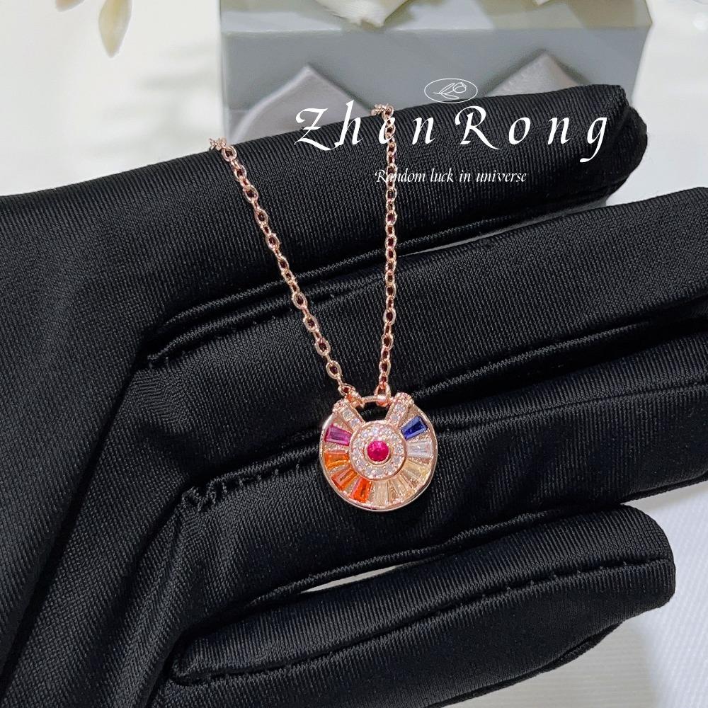 

Colorful Gemstone Lucky Charm Necklace Women 18K Rose Gold Plated Elegant and Stylish Pendant Jewelry