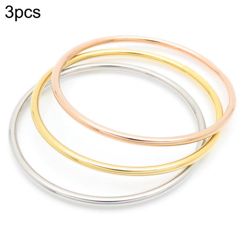 

Европейский и американский стиль, штабелируемые браслеты-бенглы из нержавеющей стали 304 толщиной 3 мм - многоцветные, бесшовные, цельный дизайн. 65mm Diameter