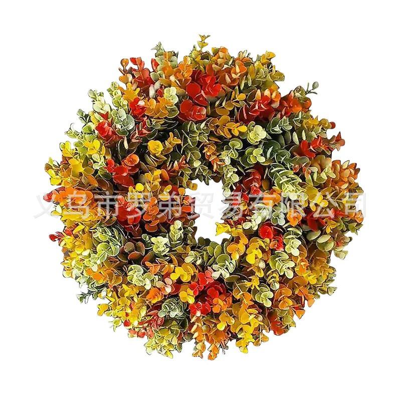 Harvest Wreath With Pumpkins Berries Vine Circle Halloween Thanksgiving Door Decor