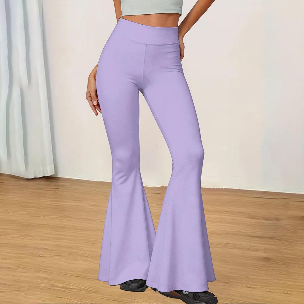 Pantaloni a zampa vita alta da donna, vestibilità slim, elasticizzati, per yoga, casual, a gamba larga, a campana, per l'uso quotidiano