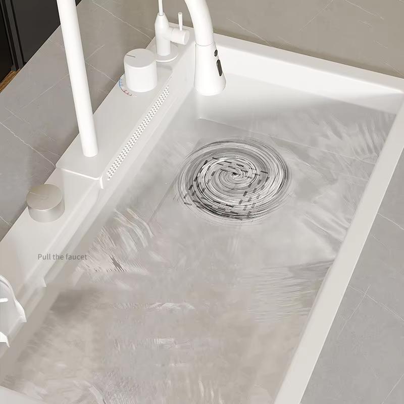 Kitchen Sink Nano Multifunction White Waterfall Faucet Large Single Bowl Wash Basin Cup Washer Pure Tap Soap Dispenser SUS304