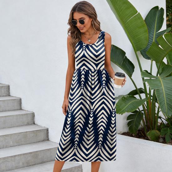 Women's Summer Dress Topiary Print Sleeveless Crewneck Swing Dress Casual Beach Vacation Flowy