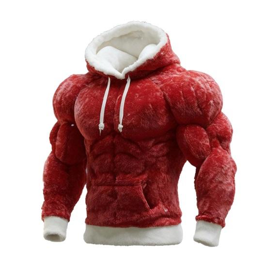 Men Muscle Hoodie Flannel Hooded Sweatshirt with Kangaroo Pocket Hunky Funny Pullover for Christmas Costume Street Wear Party