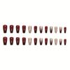 24pcs Golden Glitter Square Press On Nails - Medium Size Acrylic Wine Red Design
