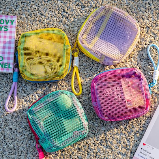 Cosmetic Storage Bag Breathable Mesh Design Compact Organizer with Lanyard Portable Bag for Toiletries Makeup