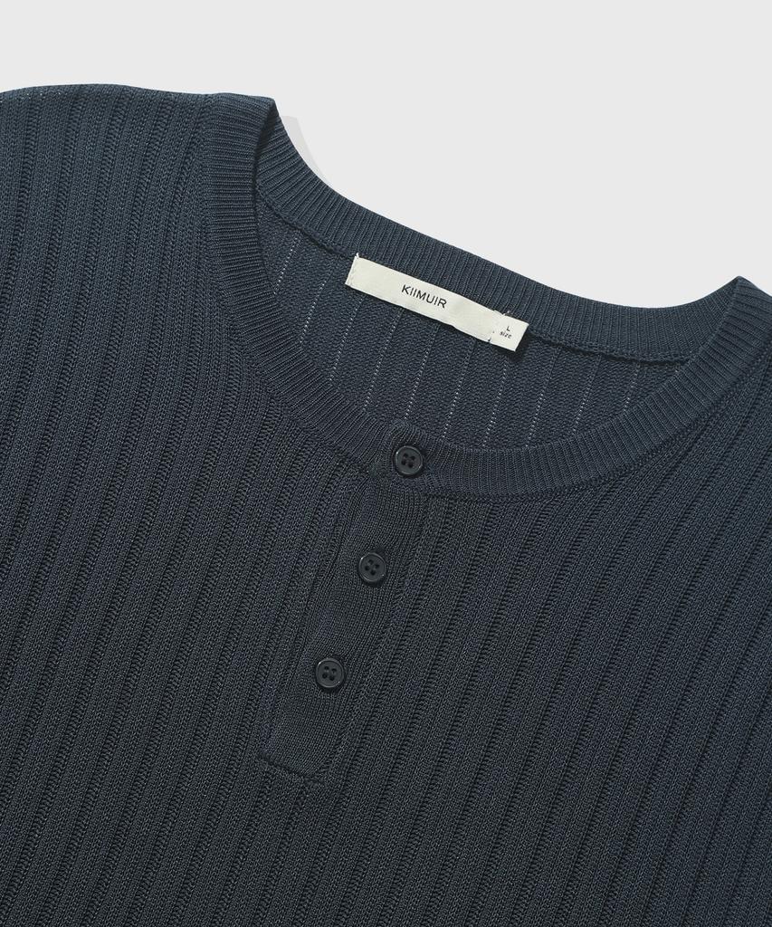 KIIMUIR [Crop] Washable Cool-Touch Henley Neck Half Knit_Navy