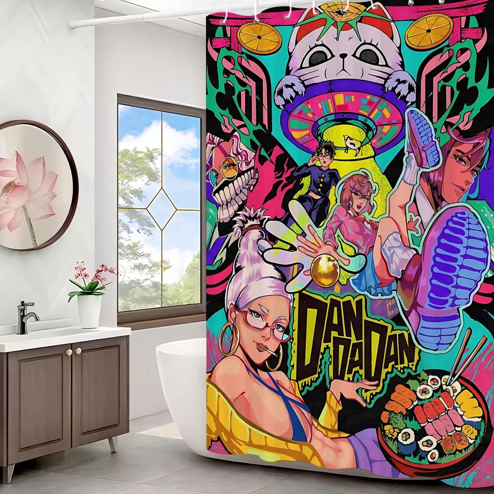 Beliebter japanischer Anime Dandadan Duschvorhang - Wasserabweisend und auslaufsicher, schimmel- und mehltauresistent für 90x180 cm black