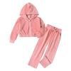 Children's Sweatshirt-colored Long-sleeved Hooded Pocket Cropped Sweatshirt Set
