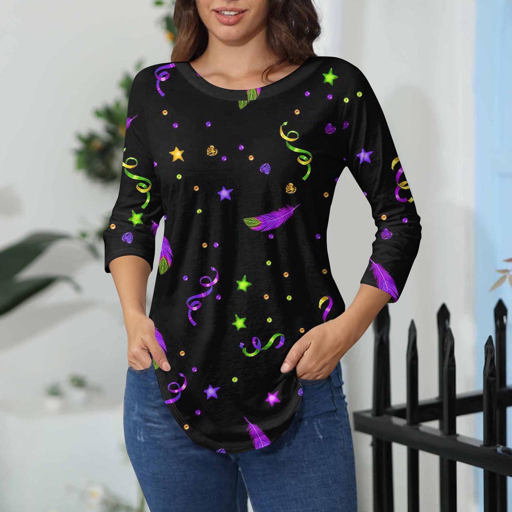 Womens T Shirts 3/4 Sleeve Shirts Solid Color Pullover Summer Spring Tops Blouses