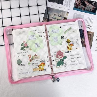 A5 Transparente Loseblatt-Planerhülle mit farbigem Reißverschluss im koreanischen Stil & 6-Ring-Ordner-Notizbuch