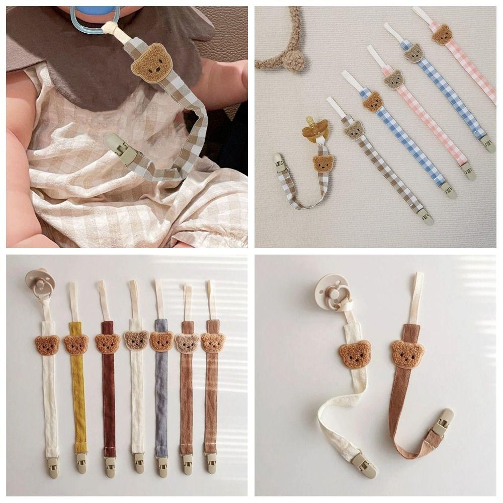 Embroidery Soother Holder Lattice Nipple Holder Clips Colorful Baby Cloth Pacifier Chain Toddler