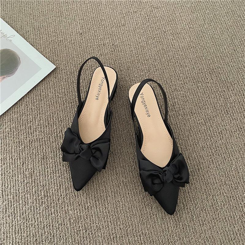 Women's Summer Chunky Heel Pointed Toe Sandals Personalized Bow Sandals 3cm