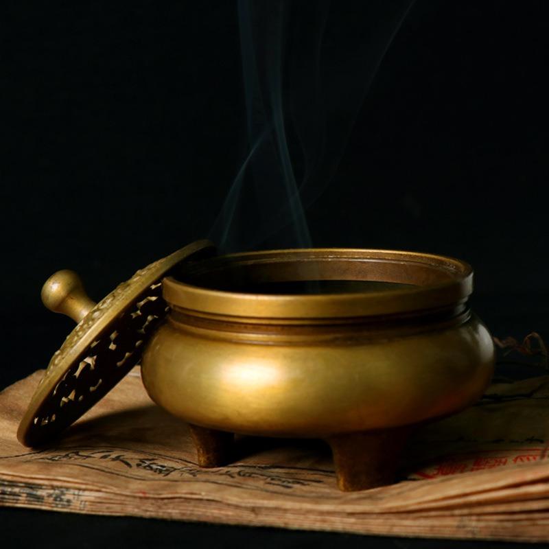 1 pieza Quemador de Incienso de Cobre, Quemador de Incienso, Quemador de Incienso de Línea de Incienso de Pan, Quemador de Incienso de Tres Patas, Quemador de Incienso Decorativo