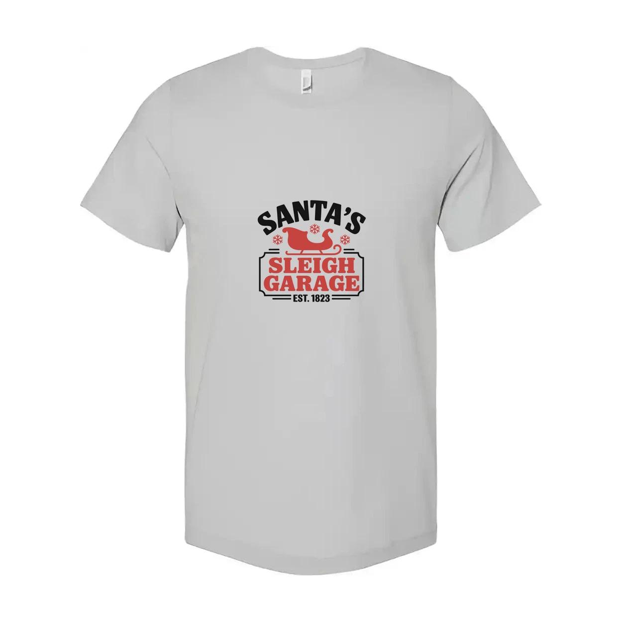 

Santa s Sleigh Garage Christmas Graphic Tee Shirt Unisex Est 1823 Holiday Gift I 2XL